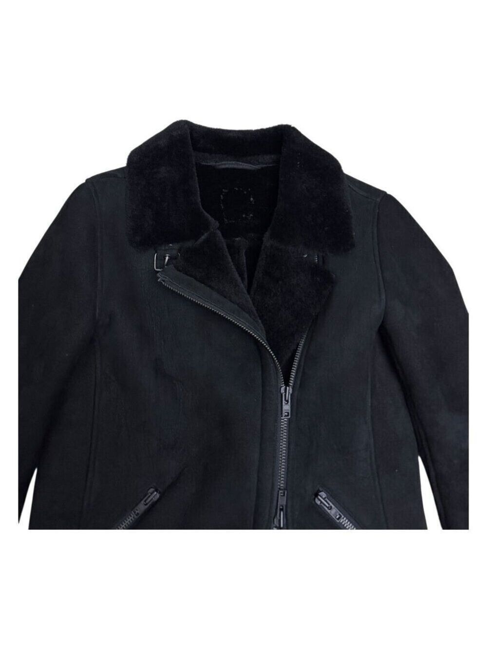100% LAMB SHEARLING Just Female Vintage Luxury Jacket Coat Bomber Womens Small - Picture 6 of 7